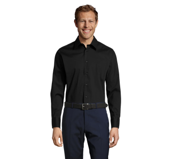 CHEMISE BRIGHTON HOMME 17000 NOIR PORTEE FACE - SOL'S