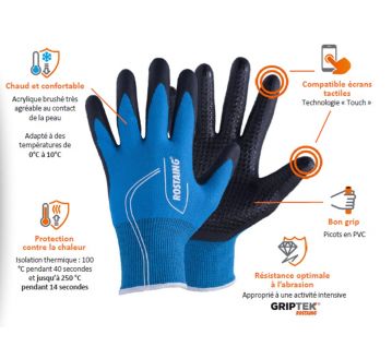 GANTS ANTI-FROID CANADA A PICOTS TACTILE ANTI-CHALEUR - ROSTAING